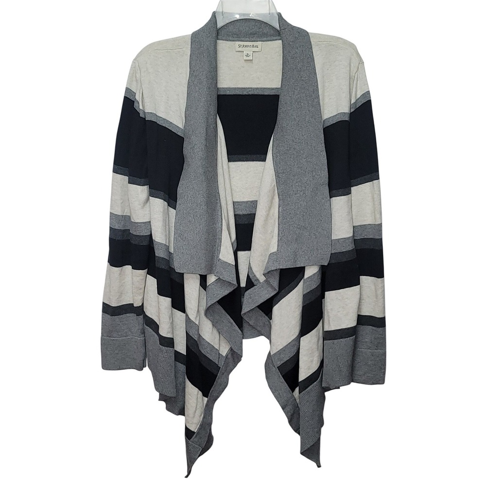 St Johns Bay Striped Open Front Cardigan Sweater XL Waterfall Cozy Minimalist - Picture 1 of 7